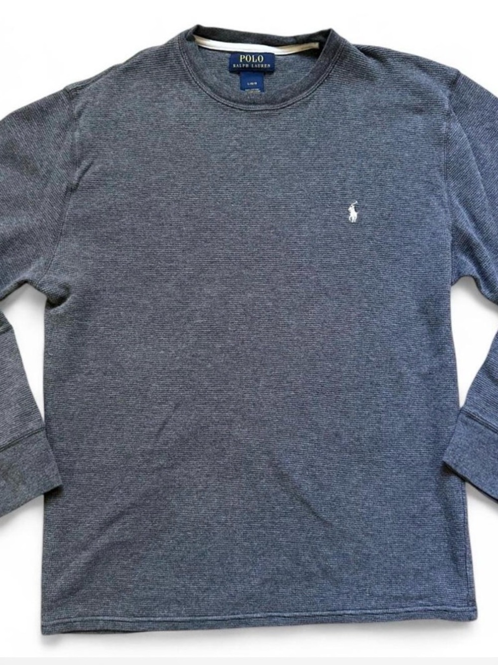 Polo Ralph Lauren Grey Waffle Knit Long Sleeve Cotton Shirt Sweatshirt